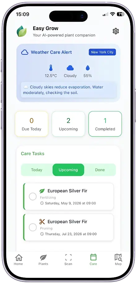 Easy Grow push notification reminding user to water plants before incoming rain